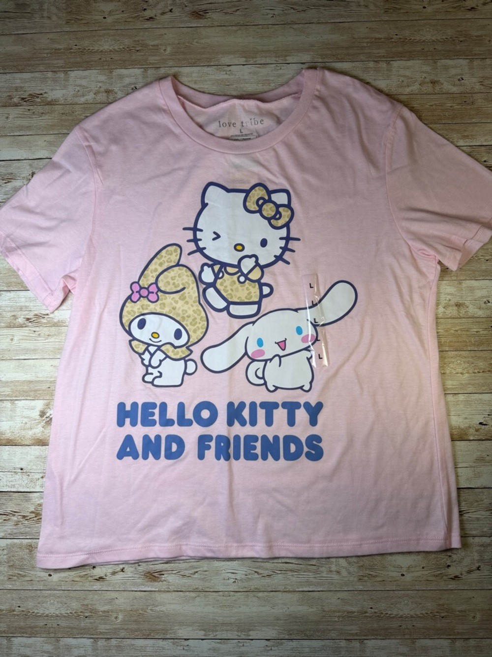 Love Tribe Pink Hello Kitty & Friends Tee Blue Text Various sizes available